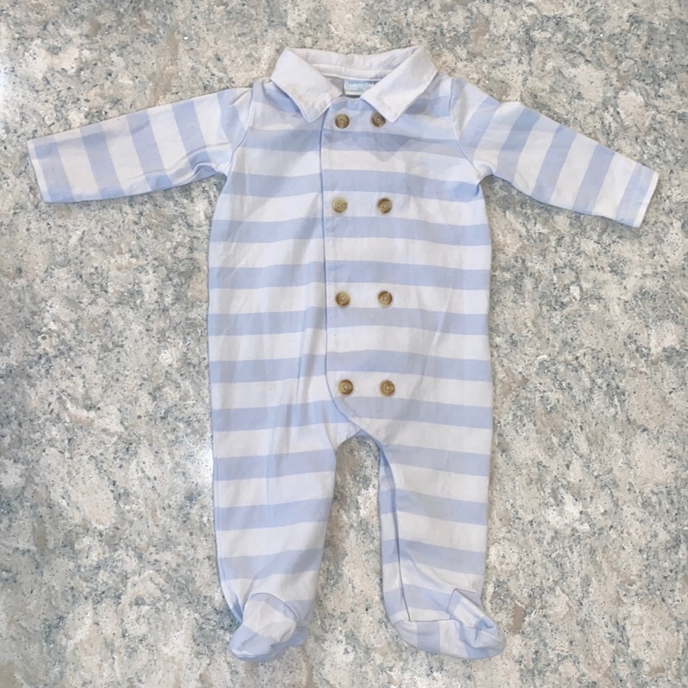 Edgehill Collection Pastel Blue and White Snap Up One Piece | 3 Months Size